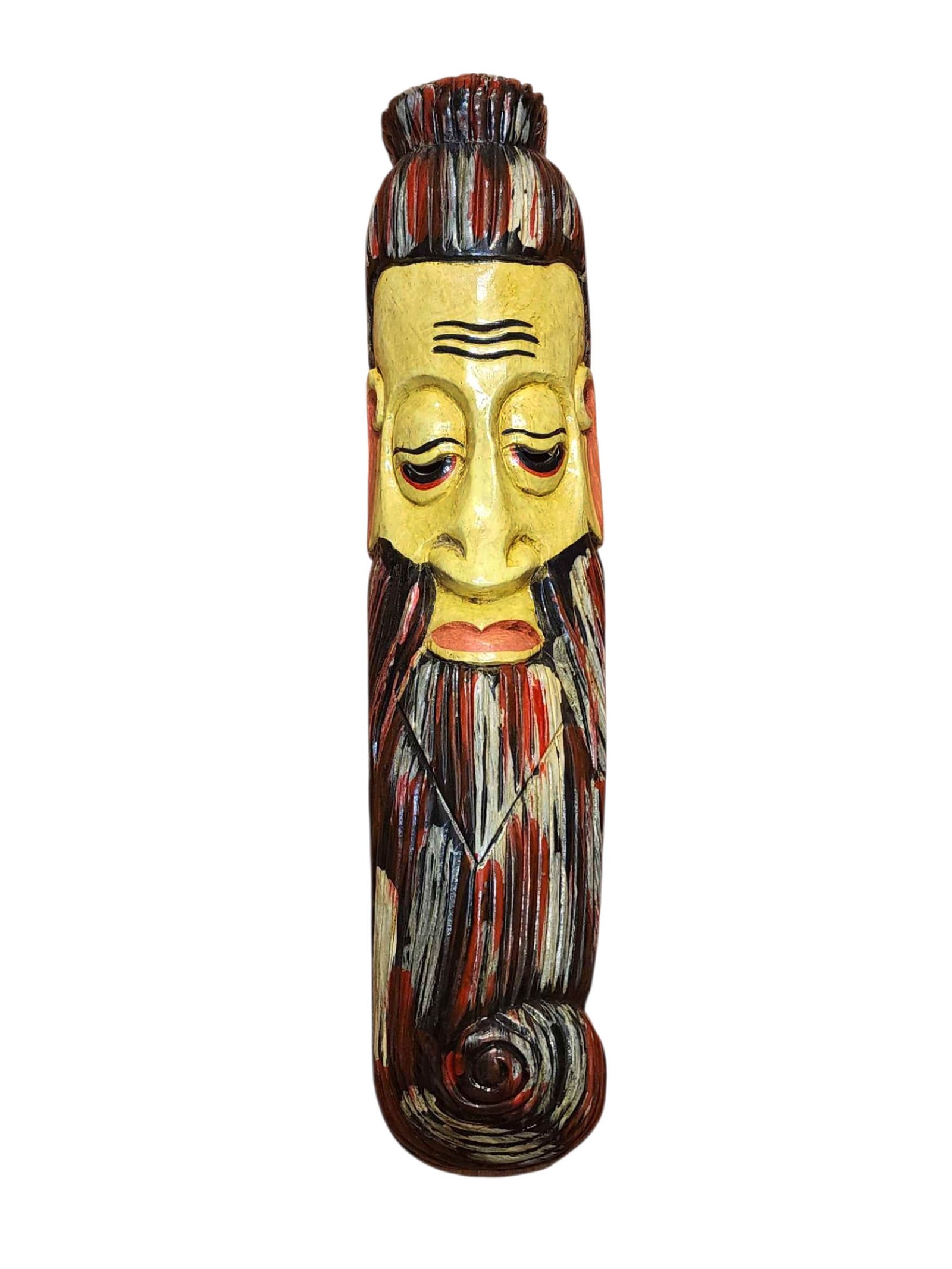Handmade Wooden Mask, [tribal Mask], Or [long Face] Tibetan Style With [traditional Color], [poplar Wood]