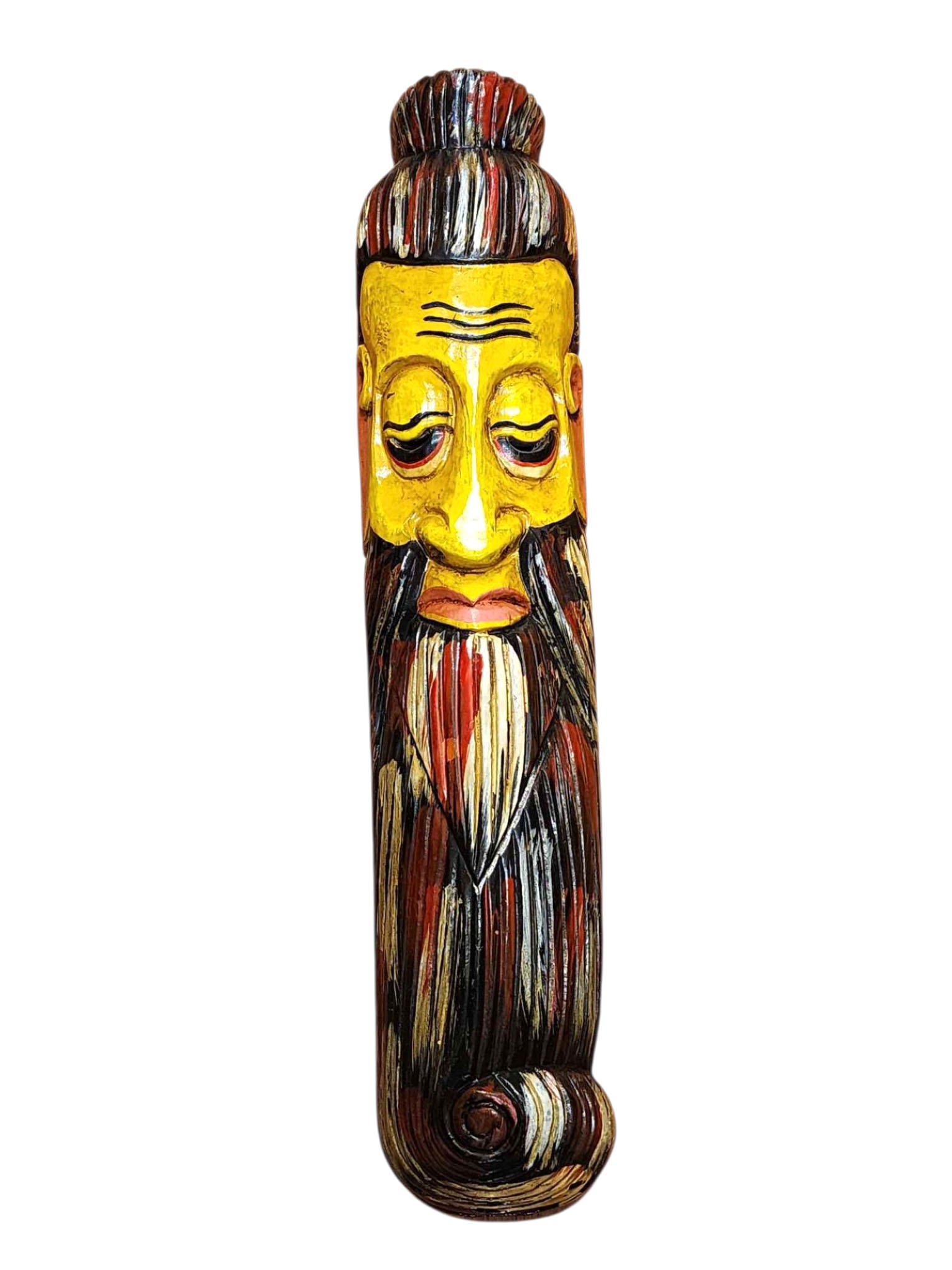 Handmade Wooden Mask, [tribal Mask], Or [long Face] Tibetan Style With [traditional Color], [poplar Wood]