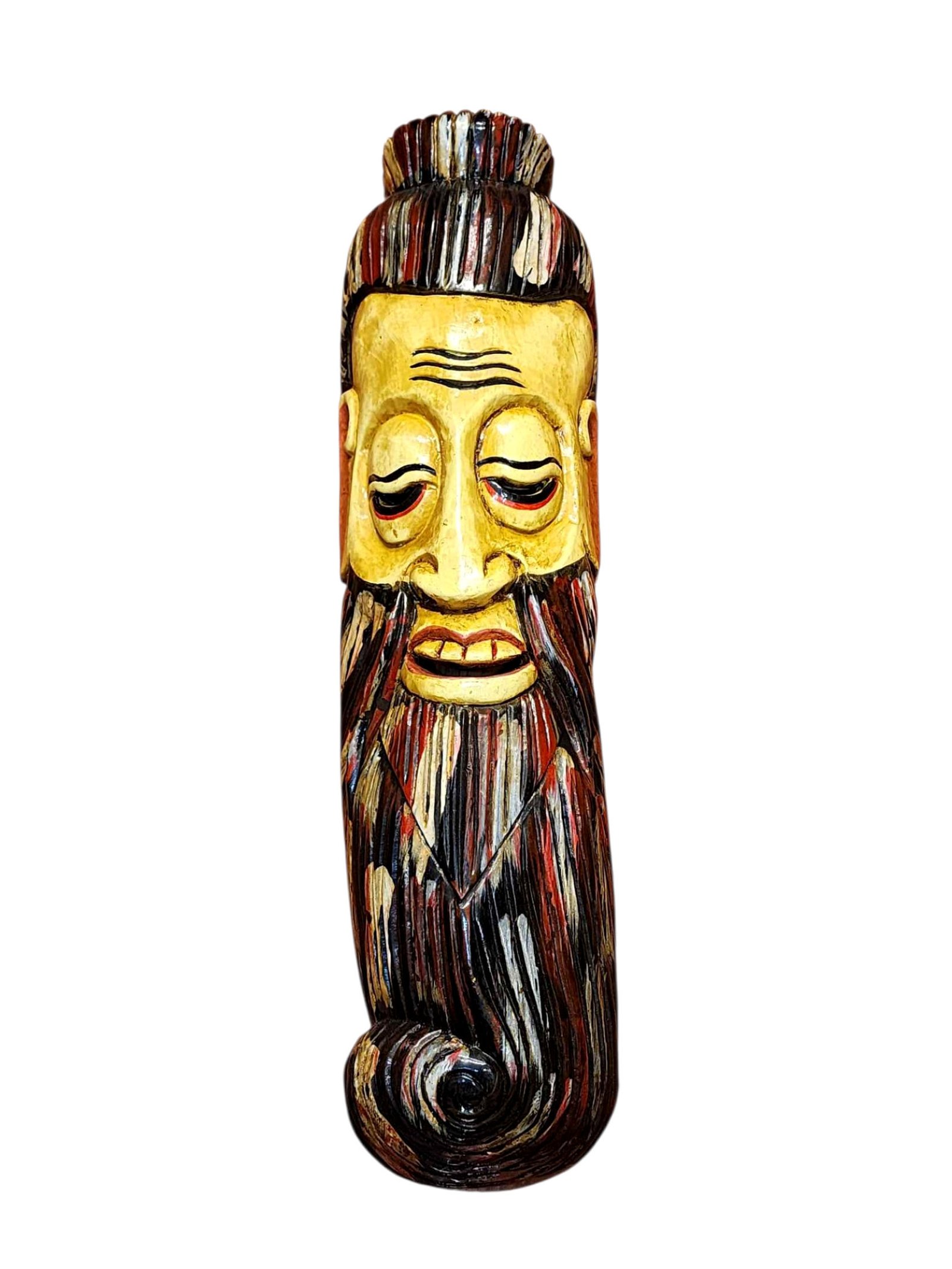 Handmade Wooden Mask, [tribal Mask], Or [long Face] Tibetan Style With [traditional Color], [poplar Wood]