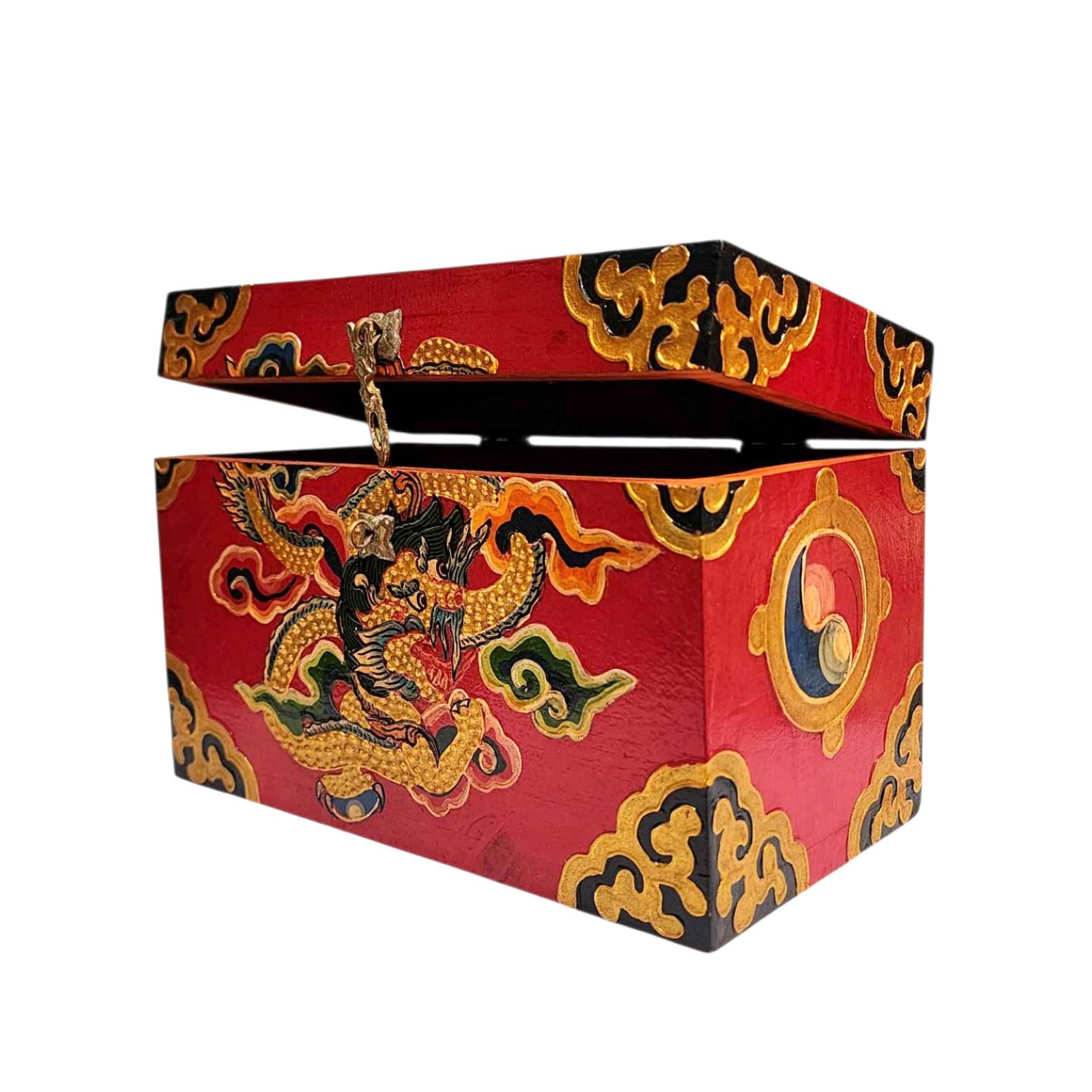 Buddhist Wooden Box With [dragon] Design, Tibetan Style With Traditional Color