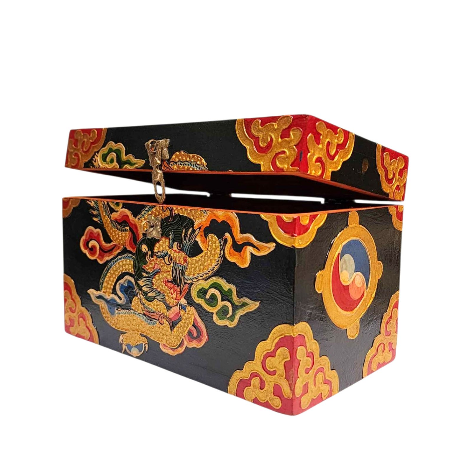 Buddhist Wooden Box With [dragon] Design, Tibetan Style With Traditional Color