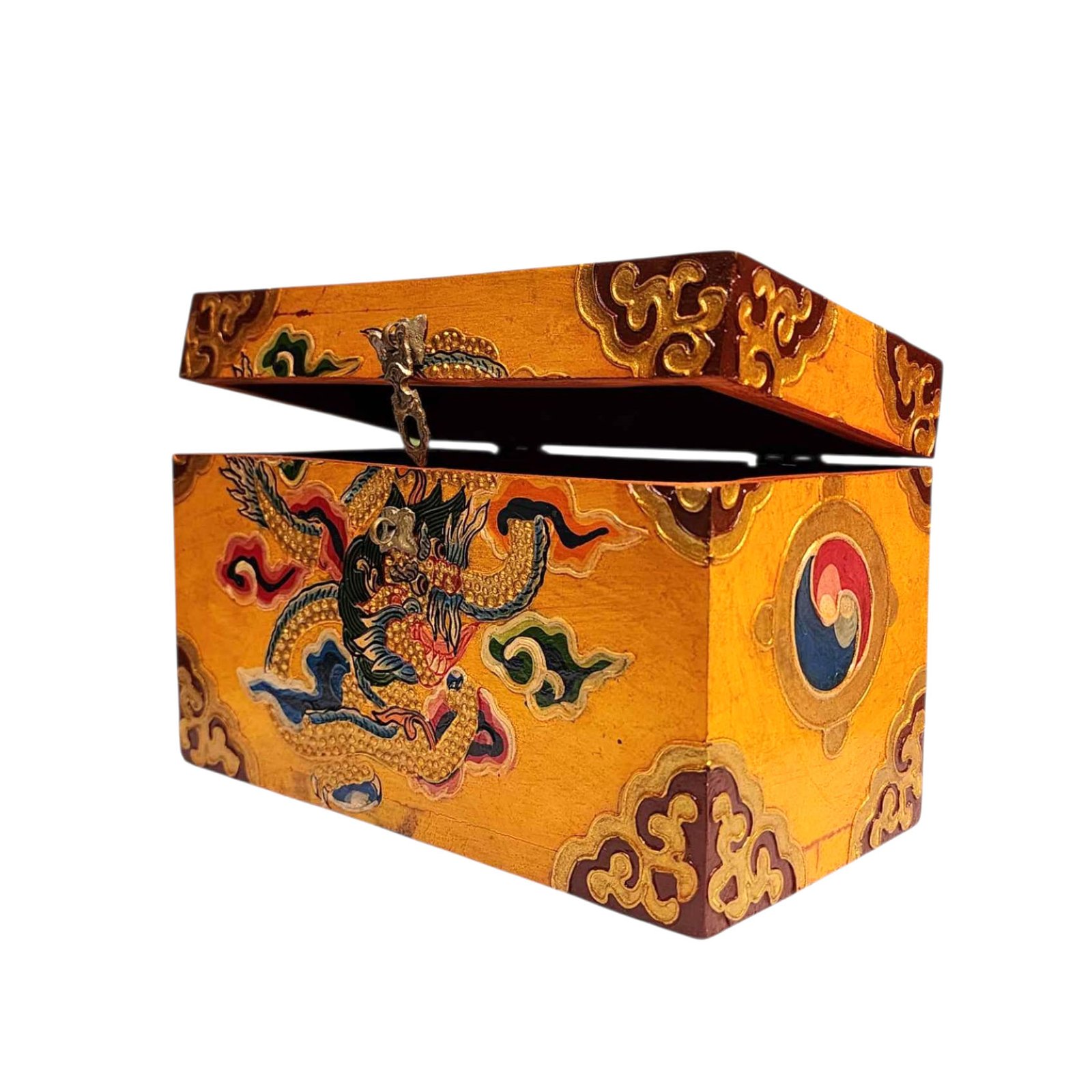 Buddhist Wooden Box With [dragon] Design, Tibetan Style With Traditional Color