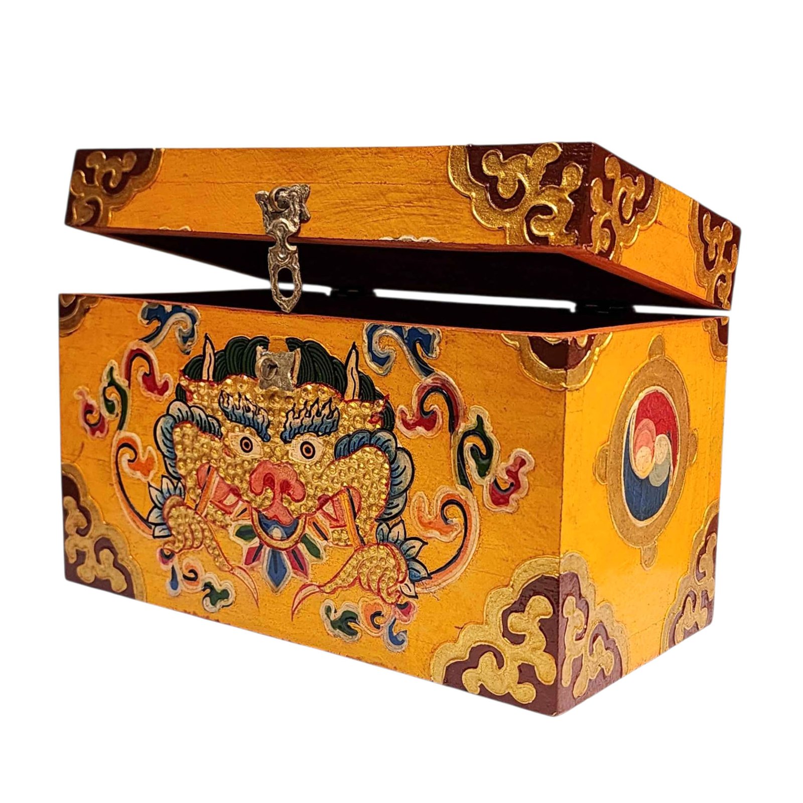 Buddhist Wooden Box With [cheppu] Design, Tibetan Style With Traditional Color