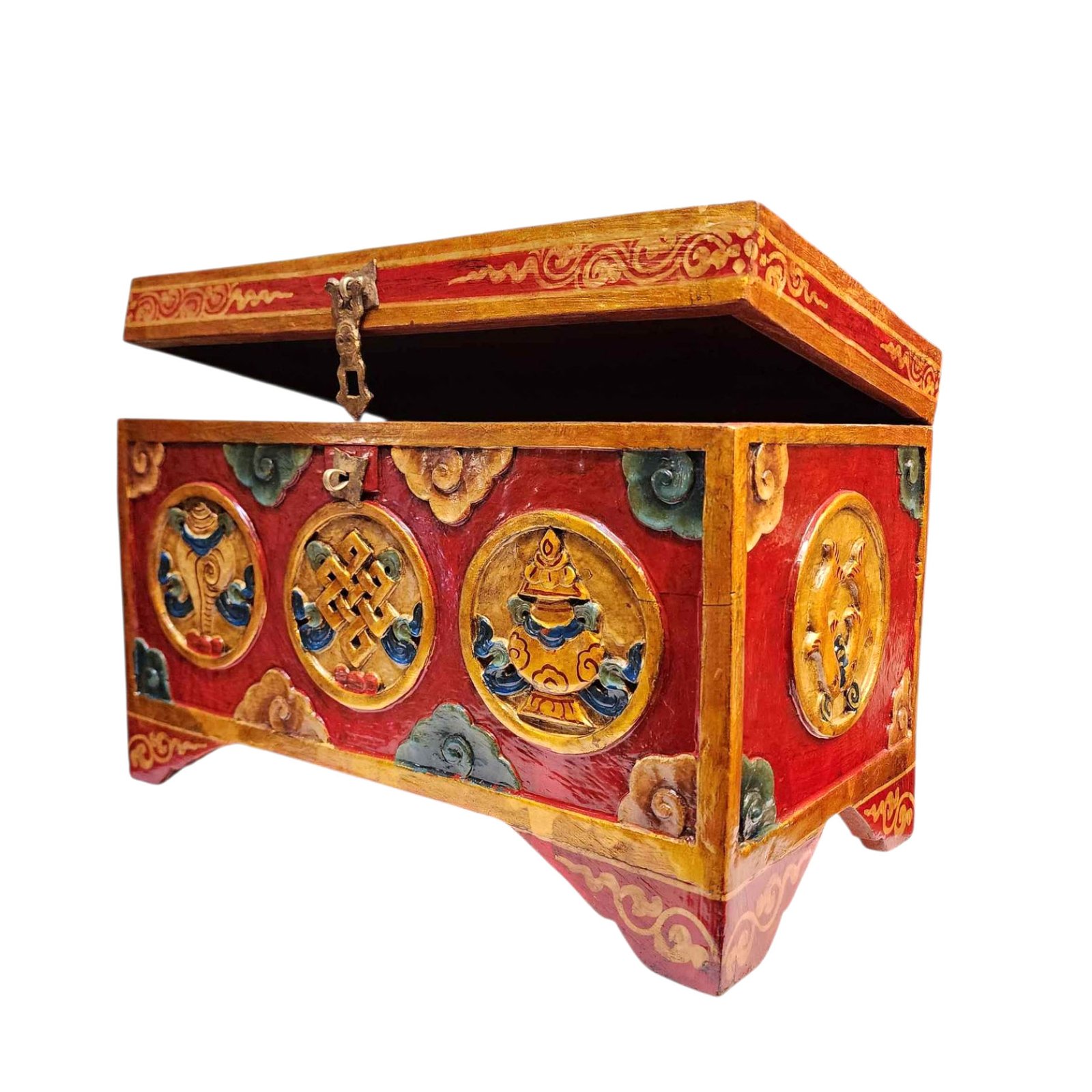 Buddhist Wooden Box [ashtamangala Design], Tibetan Style With Traditional Color