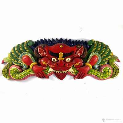 Wooden Amitabha Buddha With Dragon - Painted, [painted], Haldu Wood