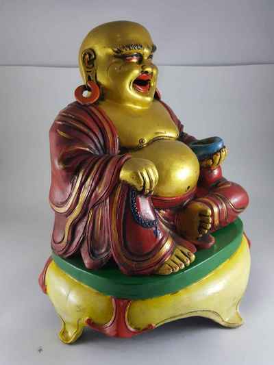 Clay Statue Of Laughing Buddha [made In Nepal], [handmade], [painted]