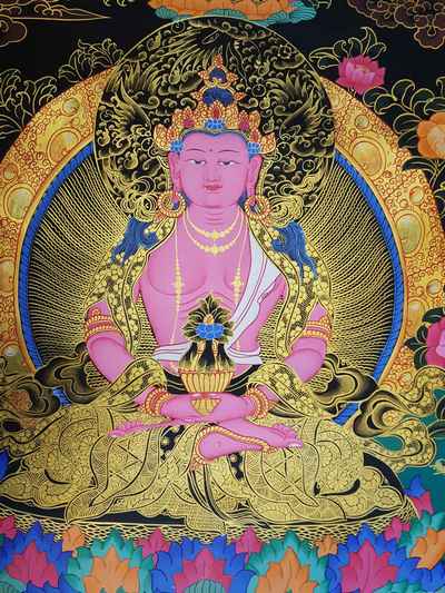 Buddhist Hand Painted Thangka Of Vajrasattva With Consort, [shakti], With Shakyamuni Buddha, White Tara And Namgyalma, Yab-yum Thangka [tibetan Style], [painting]