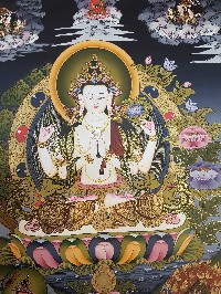 Tibetan Thangka Of Bodhisattva Set Chenrezig, Manjushri Vajrapani [chana Dorje] High Quality Real Gold And Tibetan Colors