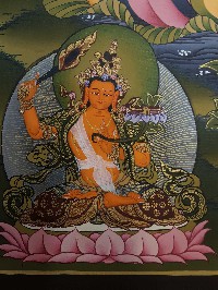Tibetan Thangka Of Bodhisattva Set Chenrezig, Manjushri Vajrapani [chana Dorje] High Quality Real Gold And Tibetan Colors