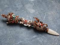 Silver Dagger Phurba With Real Stone