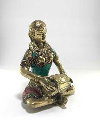 Statue Of Dholka Player With Stone Setting