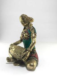 Statue Of Dholka Player With Stone Setting