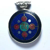 Metal Double Side [buddha Eye, Om] Pendant With [stone Setting]