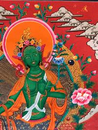 Tibetan Thangka Of Green Tara
