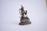 Buddhist Statue Of White Tara, On Double Lotus Base [silver Plated Oxidized Finishing]
