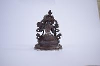 Buddhist Statue Of White Tara, On Double Lotus Base [silver Plated Oxidized Finishing]