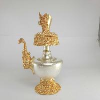 [hq], [small] Copper Bhumpa- Bhumba, Fine Carving, [gold And Silver Plated]