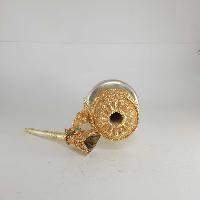 [hq], [small] Copper Bhumpa- Bhumba, Fine Carving, [gold And Silver Plated]