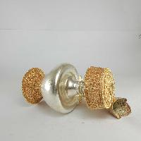 [hq], [small] Copper Bhumpa- Bhumba, Fine Carving, [gold And Silver Plated]