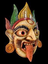 Handmade Wooden Mask Of Kali, [painted White], Poplar Wood