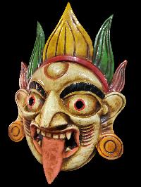 Handmade Wooden Mask Of Kali, [painted White], Poplar Wood