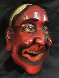 Handmade Wooden Mask Of Joker, [painted Red], Poplar Wood