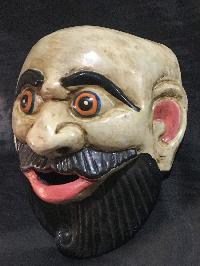 Handmade Wooden Mask Of Joker (beard), [painted White], Poplar Wood