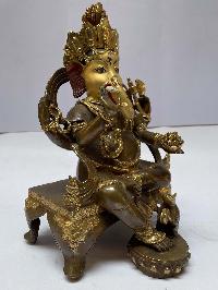 Nepali Handmade Statue Of Ganesh, [partly Gold Plated], [painted Face]