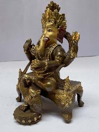 Nepali Handmade Statue Of Ganesh, [partly Gold Plated], [painted Face]