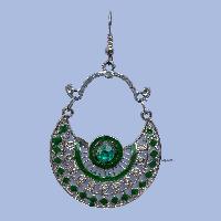 Metal Earring [round Shape], Green