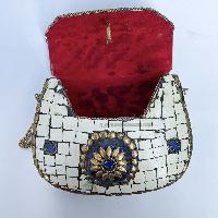 Nepali Handmade Small Ladies [metal] Bag With [stone Setting],  [white And Golden Color]