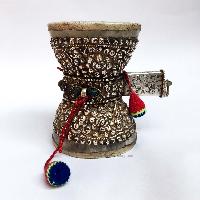 Tibetan Chod Damaru Silver Crystal With Real Silver