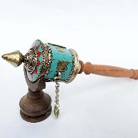 Sikku Brass Hand Held With Mantra Prayer Wheel, [blue Color]