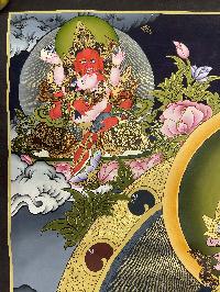 Buddhist Hand Painted Thangka Of Pancha Kuber Jambhala, [real Gold], Lamas Art