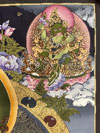 Buddhist Hand Painted Thangka Of Pancha Kuber Jambhala, [real Gold], Lamas Art