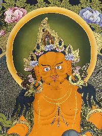 Buddhist Hand Painted Thangka Of Pancha Kuber Jambhala, [real Gold], Lamas Art