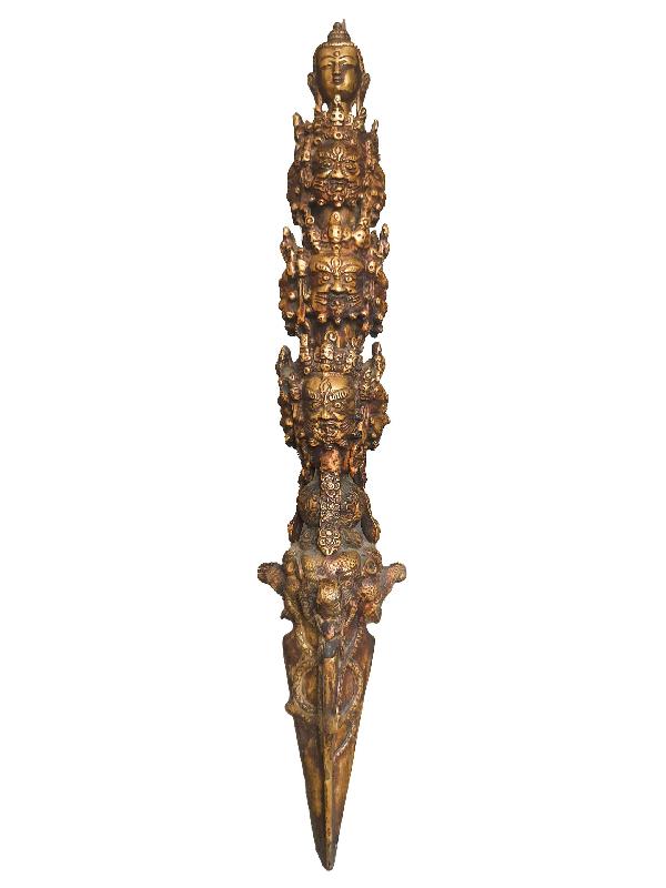 4" Tri Ratna Kīla Phurba Vajrakilaya Brass Stake Dagger Tibetan Buddhist 11 cm 