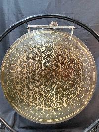 Tibetan Gong With Stand, [flower Etching],  Gong Size 50 Cm, Gong Weight 3000