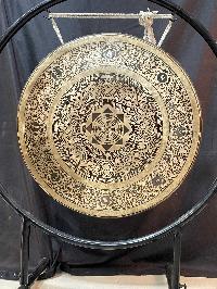 Tibetan Gong With Stand, [mandal Etching], Gong Size 65 X 5 Cm, Gong Weight 11kg