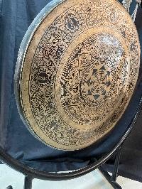 Tibetan Gong With Stand, [mandal Etching], Gong Size 65 X 5 Cm, Gong Weight 11kg