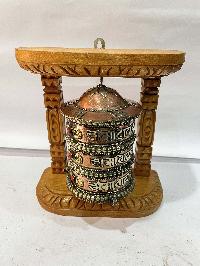 Wall Prayer Wheel With Mantra Inside, [with Carved Mantra, Stone Setting], Wall Mountable