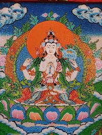 Tibetan Buddhist Thangka Painting Of Chenrezig, [wooden Frame]