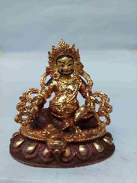 Buddhist Miniature Statue Of Yellow Jambhala With Throne, [partly Gold Plated, Face Painted, Stone Setting]