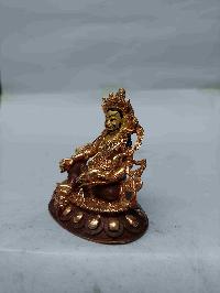 Buddhist Miniature Statue Of Yellow Jambhala With Throne, [partly Gold Plated, Face Painted, Stone Setting]