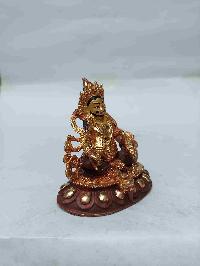 Buddhist Miniature Statue Of Yellow Jambhala With Throne, [partly Gold Plated, Face Painted, Stone Setting]