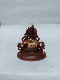 Buddhist Miniature Statue Of Yellow Jambhala With Throne, [partly Gold Plated, Face Painted, Stone Setting]