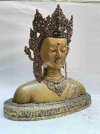 Buddhist Handmade Statue Of Maitreya Buddha, [full Fire Gold Plated, Stone Setting, Face Painted]