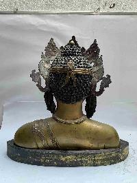 Buddhist Handmade Statue Of Maitreya Buddha, [full Fire Gold Plated, Stone Setting, Face Painted]