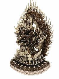Buddhist Handmade Statue Of [yamantaka], [chocolate Oxidation] With Silver Plating, Megasambhara, Vajrabhairava Heruka