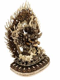 Buddhist Handmade Statue Of [yamantaka], [chocolate Oxidation] With Silver Plating, Megasambhara, Vajrabhairava Heruka